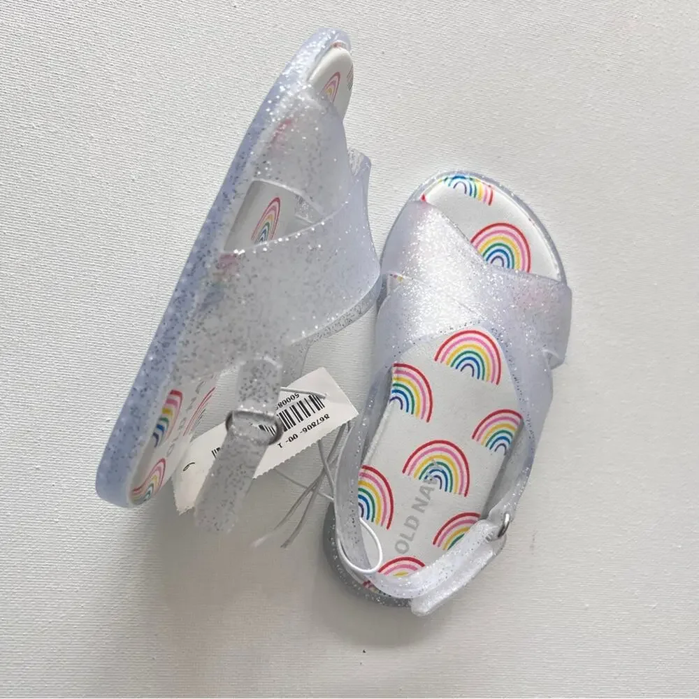 Old Navy Toddler Girl Glitter Rainbow Print Double Ankle Strap Sandals Sz 6